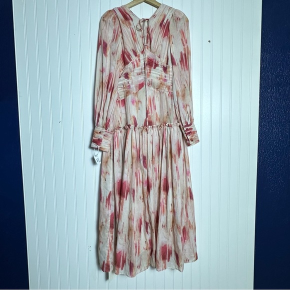 Aconiconi Midi Dress Long Sleeve V-Neck Size  Medium Abstract Print Lined - Picture 8 of 17